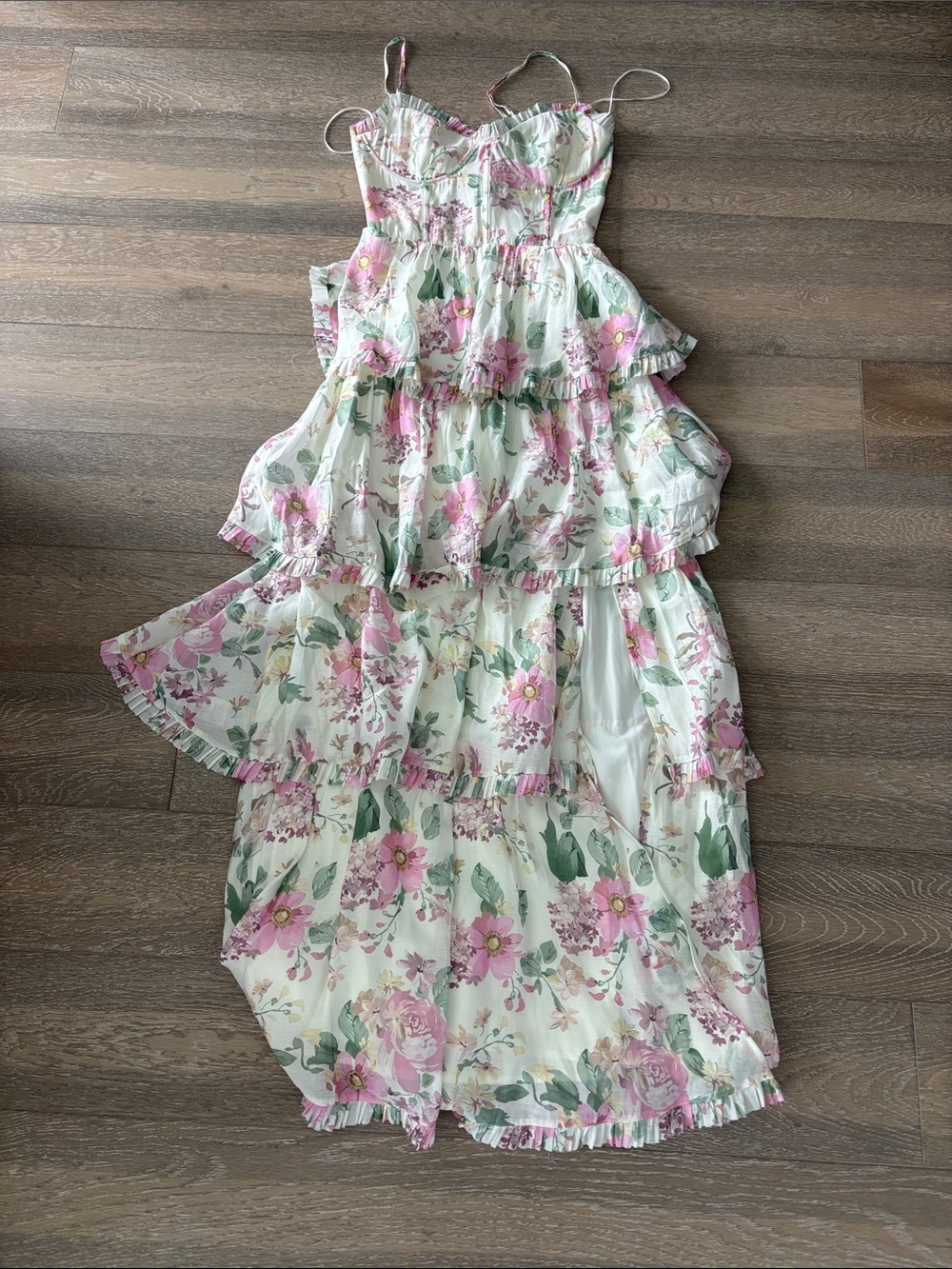 Pink Floral Tiered Sundress - Sleeveless Ruffle Dress